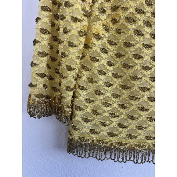 Creations by Harilela Vintage 60s Yellow Sequins Top 36 Lambswool Beaded Fringe - Picture 11 of 12